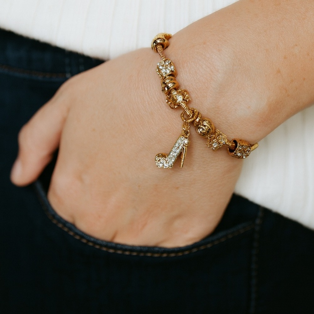Gold Stiletto Charm Bracelet - Anne Klein Crystal-Accented